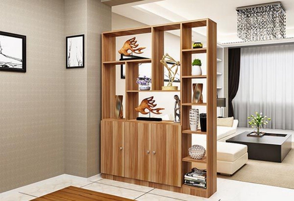 Trang trí đồ gỗ cho phòng khách hiện đại, nhiều ngăn, trưng bày tác phẩm nghệ thuật
